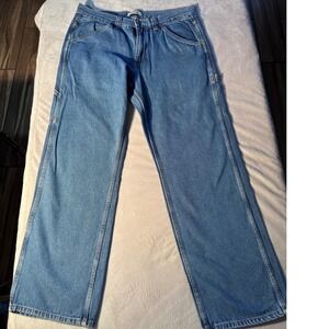 Blue Mountain Mens Carpenter Jeans 34x32 MedWash Denim Utility Work Pants Baggie